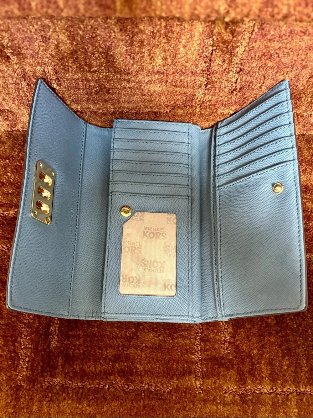Michael Kors Blue Leather Clutch with Gold Hardware